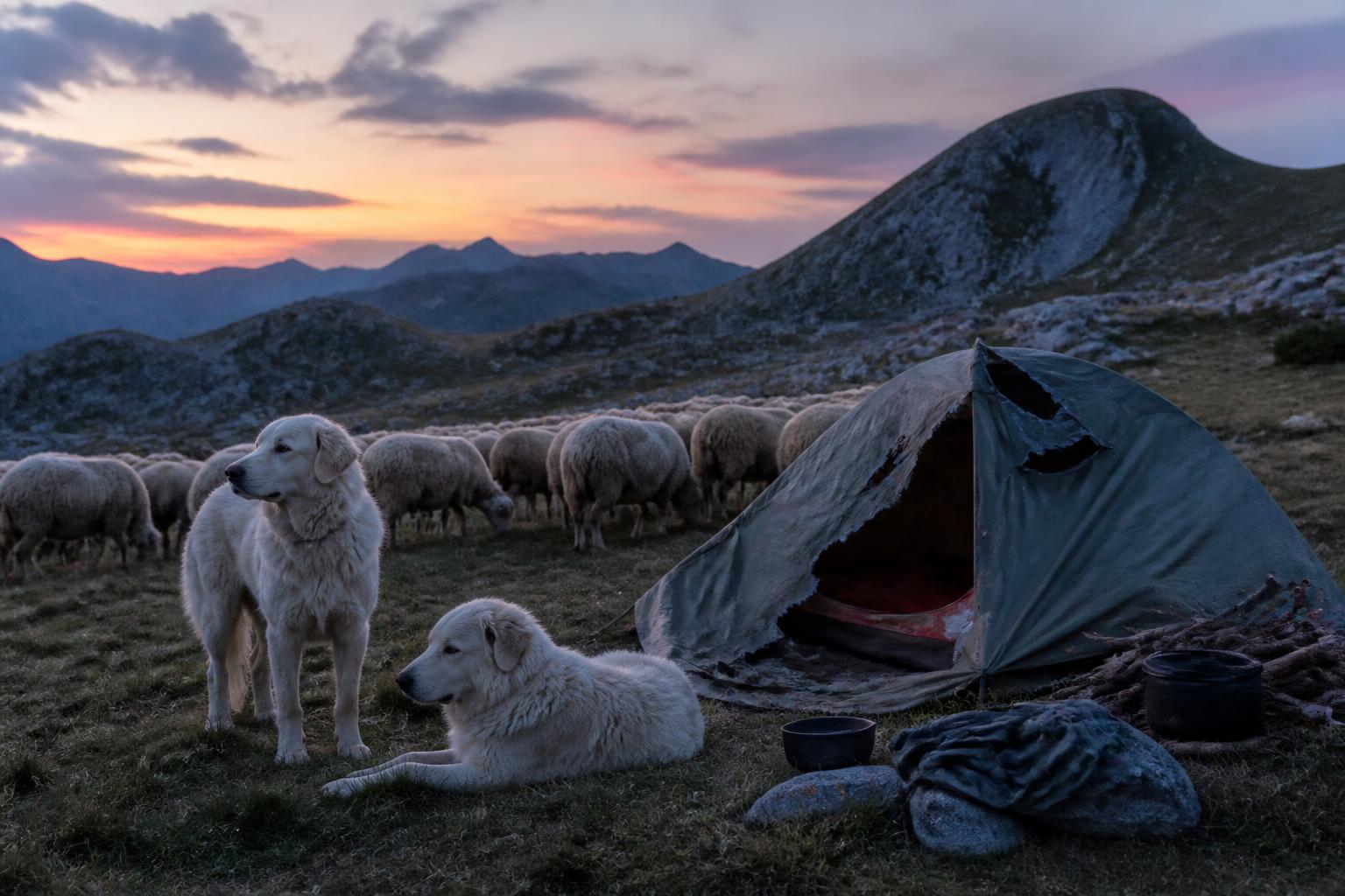 découvrez mon expérience unique de bivouac à seulement 50 mètres d'un troupeau, comment j'ai perdu ma tente et les leçons précieuses que m'ont enseignées les patous.