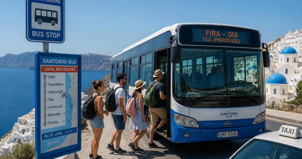 Prendre le bus à Santorin sans payer un taxi à chaque arrêt, mode d’emploi pratique
