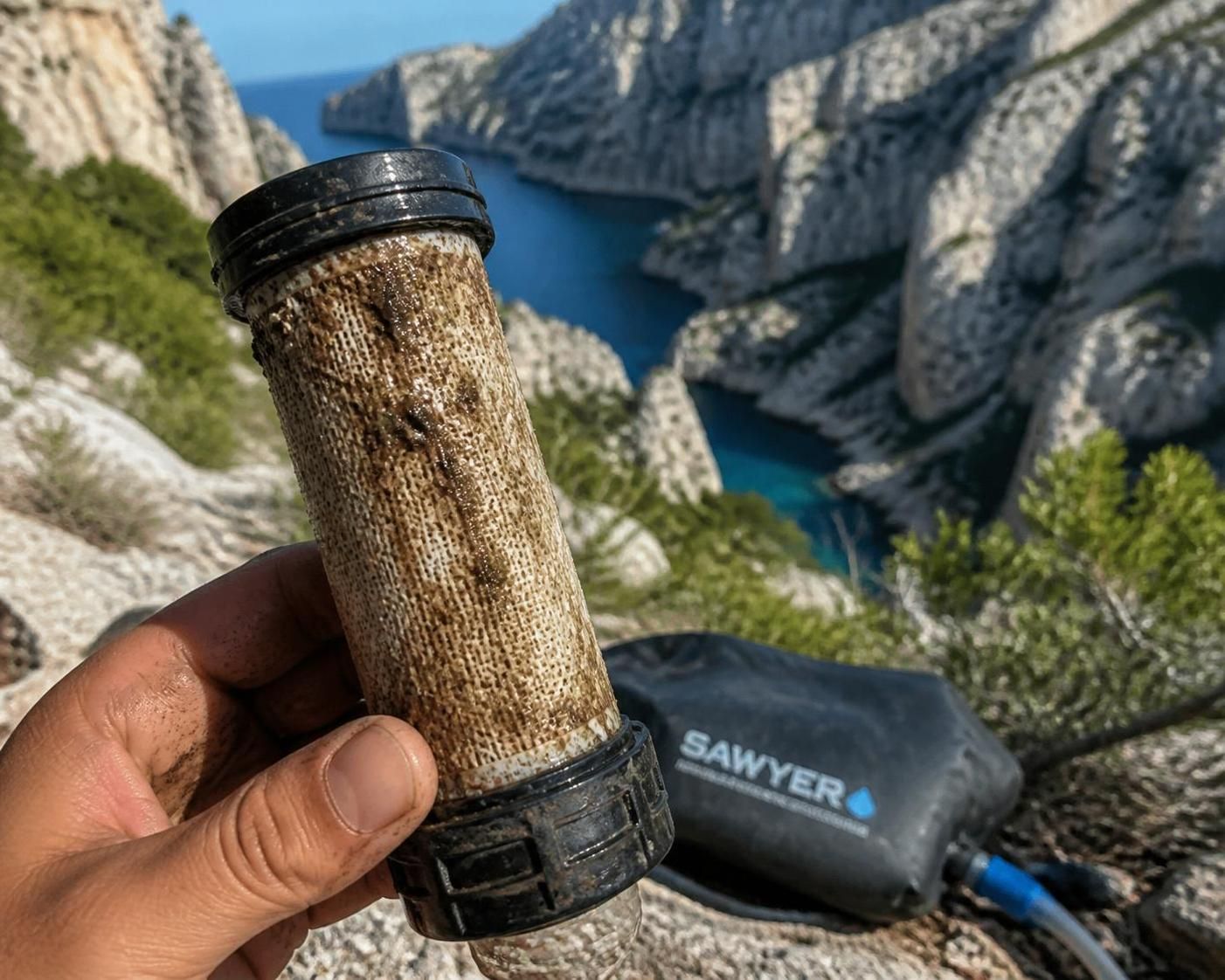 analyse approfondie du filtre colmaté en seulement 4 jours dans les calanques, avec étude détaillée des résidus et implications pour l'environnement marin.