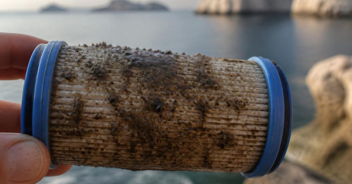 Le filtre qui s’est colmaté en 4 jours dans les Calanques, analyse du résidu